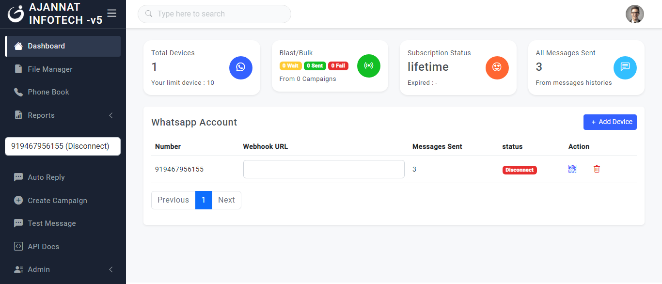 Whatsapp Massage Gateway REAL time Chat UNLIMITED Agent Add AJANNAT INFOTECH PVT LTD